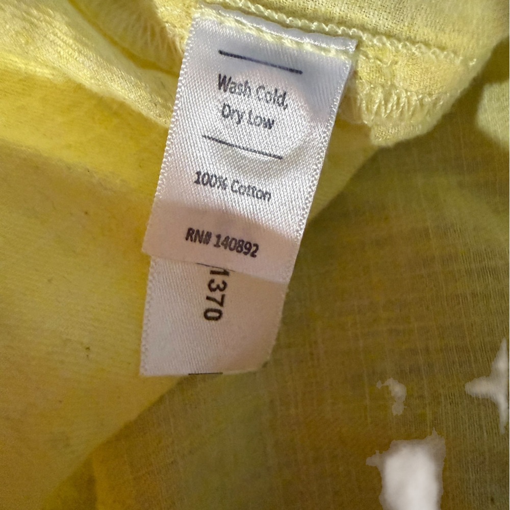 Marine Layer Yellow Top with Colorful Greeting words. Gently Used. - Picture 9 of 9